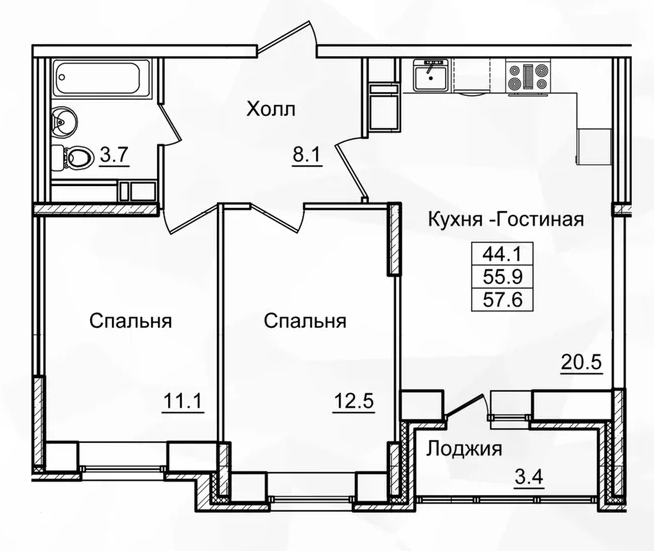 2 комнатная квартира